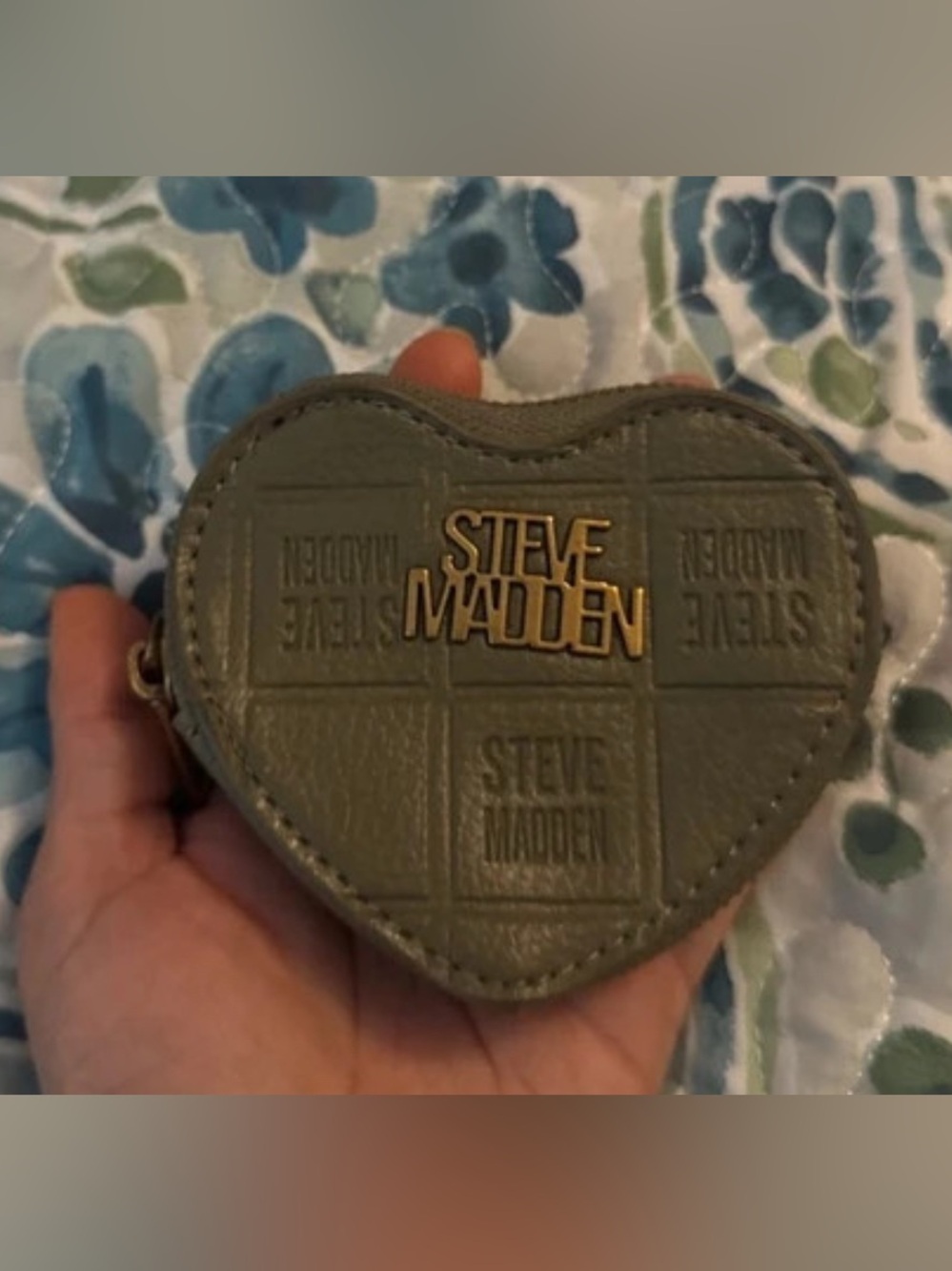 Steve Madden Olive Heart Coin Pouch with Gold Logo